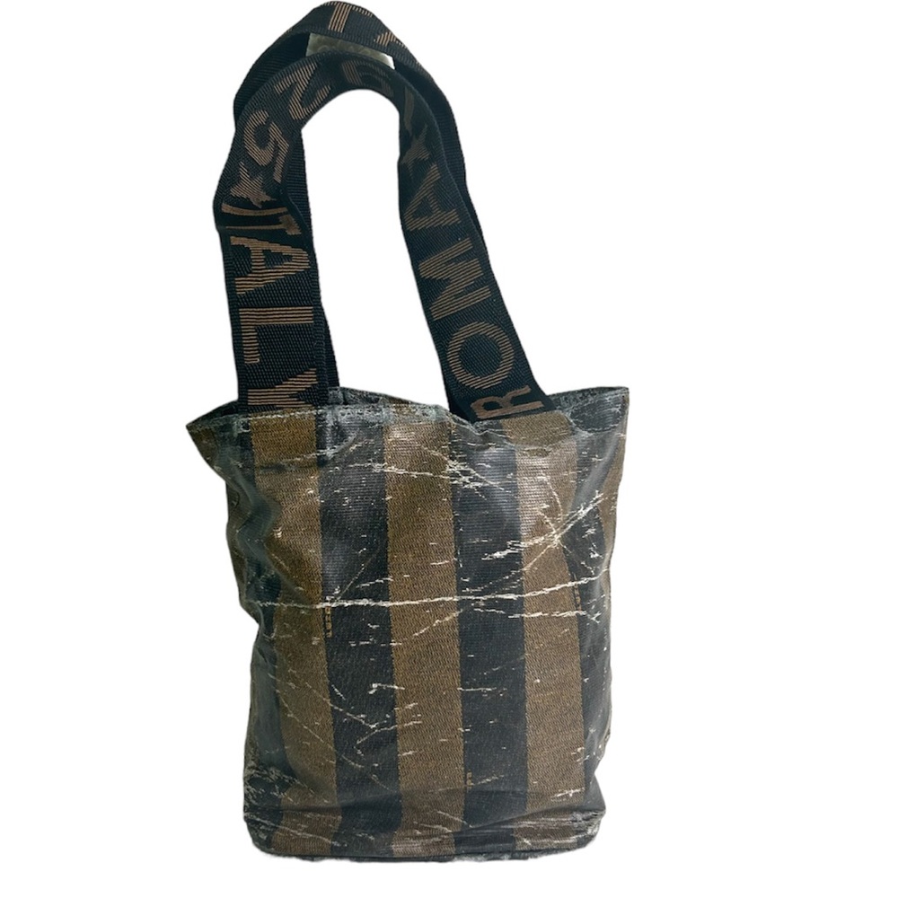 Fendi Striped Brown and Black Shoulder Tote with Branded Strap